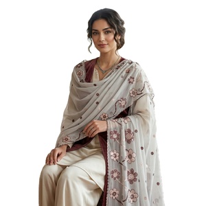 Foulard Hijab en Chiffon pour Femmes Africaines, Broderie Florale et Strass, Châle de Mariage Aso Ebi, Doux, Léger et Respirant, Vente en Gros - Product Image 1