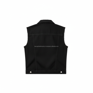 Gilet en jean noir personnalisé OEM pour femme, sans manches, coupe ajustée, bords bruts, style streetwear décontracté - Product Image 5