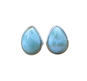 Handmade Classical Stud Earrings 925 <b>Solid</b> <b>Silver</b> Jewelry For Women 925 Sterling <b>Silver</b> Larimar Gemstone Boho Style Earrings - Product Image 1