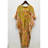 Robe caftan en crêpe de soie tie-dye faite à la main, style bohème, pour la plage, fabricant en gros au meilleur prix