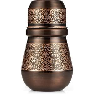 Pichet en cuivre brun antique fabriqué à la main gravé Design fonction personnalisée finition polie pichet à eau Ayurveda verres en métal - Product Image 1