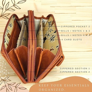 กระเป๋าสตางค์ผู้หญิงแบบพกพาสไตล์ธุรกิจมีซิปหลายชั้นแบบพกพามีซิปโลโก้ตามสั่งแบบย้อนยุค - Product Image 5