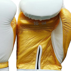 Gants de boxe professionnels en cuir blanc or, poignet à velcro, gants d'entraînement et de sparring pour hommes et femmes - Product Image 4