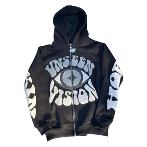 Nouvelle Arrivée Sweat à Capuche Unisexe Écologique Qualité Supérieure Impression Logo Personnalisé en Relief 100% Coton Molleton Épais Coupe Classique Zippé - Product Image 1