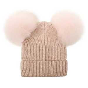 Vente en gros joli bonnet en laine d'hiver à double pompon pour enfants filles, bonnet tricoté pour vêtements d'extérieur, bonnet et écharpe avec logo brodé - Product Image 4