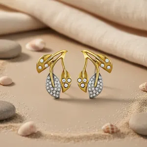 Boucles d'oreilles clous tendance pour femmes, plaquées argent, avec pierres naturelles en forme de feuille, design végétal, en alliage, pour fêtes, inspirées de l'art religieux et du palais du Rajasthan - Product Image 1