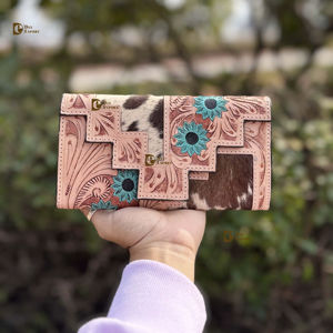 Portefeuille en cuir véritable sculpté à la main, pochette en cuir de vachette, couleur turquoise vintage, porte-cartes de crédit, porte-monnaie, cadeaux - Product Image 1
