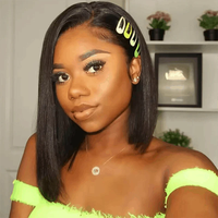 Perruque Bob Coupe Droite Cheveux Vierges Vietnamiens avec Lace Frontal, Perruque Bob Courte sans Colle Double Drawn Lisses