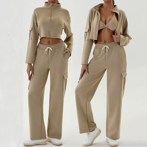 Hip Hop Style Women's Winter Full Zip Sweatshirts Workout 2 Piece Set Outfits Tracksuit Wide Leg Track Pants Tracksuit for Women - Product Image 2