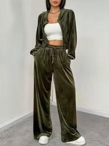 Ensemble deux pièces tricoté pour femme : Sweat à capuche et pantalon décontracté coupe droite, brodé, couleur unie – Collection Automne - Product Image 5