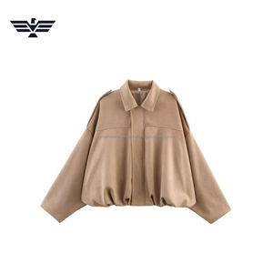 Veste courte en PU pour femme, en peau de mouton surdimensionnée, épaisse, respirante, tissée, unie, teinte en pièce, ourlet élastique, coupe ample - Product Image 1