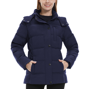 Abrigo largo de invierno con cremallera acolchada para mujer, Parka transpirable con capucha, chaqueta de lluvia de longitud media para senderismo para uso femenino - Product Image 1
