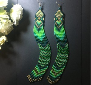 Luxury Quality Emerald <b>Green</b> Beaded Tassel <b>Earrings</b> - Product Image 2