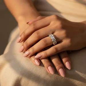 "Romantic Geometric <b>Emerald</b> Cut 925 <b>Silver</b> Rhodium Plated Women's Promise <b>Ring</b>" - Product Image 3