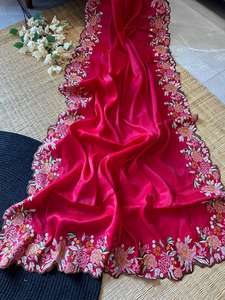 Calidad de exportación Diseñador de boutique indio Ropa étnica Bordado Sari de seda Último Sari exclusivo para ropa de fiesta de aspecto étnico elegante - Product Image 6