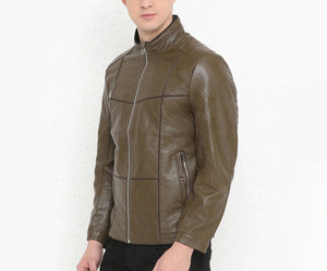 2026 New Arrival <b>Men's</b> High Quality Custom Genuine Cow Skin Leather Stand Collar <b>Jacket</b> <b>Winter</b> Coat with Coating - Product Image 3