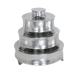 High Shinny Silver Polished Cake Stand Three Tiers New Elegant Metal Round Shape Custom Cake Display Stand Made In india