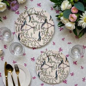Ensemble de plats de service ronds en céramique avec imprimé d'oiseaux et de fleurs |   Assiettes décoratives pour dîner et présentation 30cm 25cm - Product Image 4