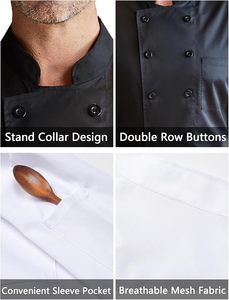 Men Chef Uniform with <b>Stand</b> Collar Double Row Buttons and Patch Pocket Cotton Polyester fabric Breathable Comfort Fit - Product Image 2