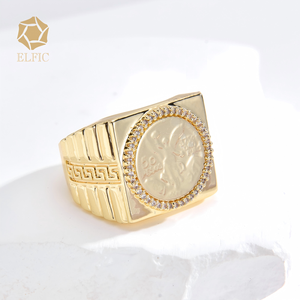 إلفيك أورو لامادو 14 قيراط زركون ملاك مربع عملة كوبر خاتم الفرقة للرجال والنساء هدية فريدة المجوهرات بالجملة - Product Image 2