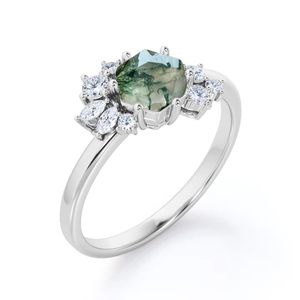 Bague de fiançailles céleste en argent sterling 925 0.6 carats Moissanite d'agate de mousse hexagonale classique pour les fêtes de mariage - Product Image 1