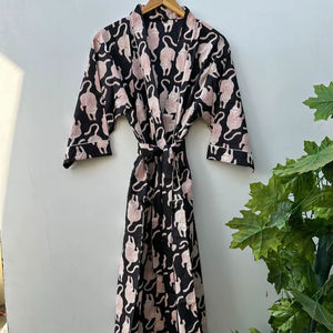 Robe kimono en coton à imprimé oiseaux, tenue de détente, paréo de plage, peignoir léger - Product Image 1