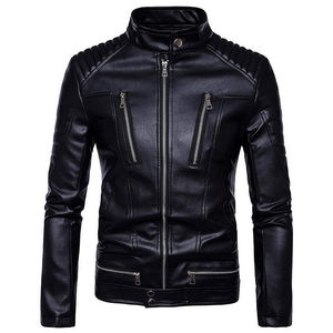 Chaqueta de Cuero Genuino Negro de Alta Calidad para Hombre, Cuello Alto, Liso Teñido, Transpirable y Ecológico, Informal de Invierno - Product Image 4