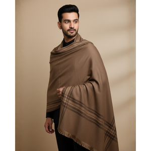 Traditional Striped Wool Shawl for <b>Men</b>-Brown - Product Image 2