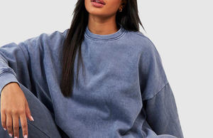 Vente en gros 100% coton Sweats à capuche et sweat-shirt lavés à l'acide, col rond, épaules tombantes, logo imprimé personnalisé, sweat-shirt pour femme - Product Image 6