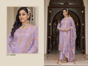 Nouveau costume pakistanais Georgette lourd avec broderie Khalid travail semi-cousu costumes en gros pour les femmes vente en ligne - Product Image 4