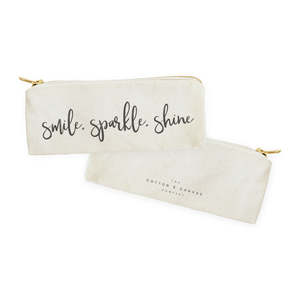 Smile Sparkle Large Capacity Cosmetic Pencil <b>Case</b> Travel Pouch Portable <b>Makeup</b> Organizer Zipper Letter Cotton Canvas Shine - Product Image 2