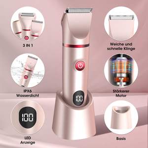 Tondeuse électrique rechargeable 3-en-1 pour femmes, utilisation humide/sèche, pour les poils du bikini et du pubis, épilateur facial avec technologie étanche IPX7 - Product Image 1