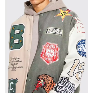 Chaquetas universitarias de buena calidad, cuello levantado, dobladillo acanalado, venta al por mayor, chaqueta deportiva lisa de otoño a la moda personalizada 2025 - Product Image 5