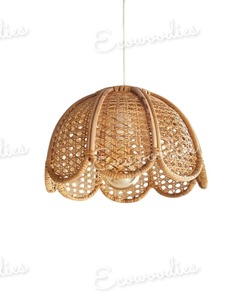 Pantalla de Lámpara Colgante de Mimbre, Estilo Campestre, Bambú, Ratán, Hecha a Mano, con Forma de Flor, para Sala de Estar o Dormitorio - Product Image 1