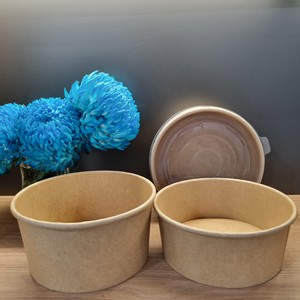 Free Samples 500 700 1000ml Noodle Soup Salad Bowl Kraft Paper Disposable Serving Bowl with Lid Hot Selling Products 2025