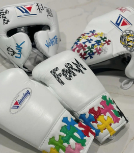 Gants de boxe de haute qualité, fabriqués sur mesure, en cuir véritable, ensemble d'entraînement, design unique, lacés, légers, avec cœur chromé - Product Image 1