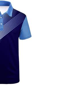 Camiseta Polo Personalizada para Hombre, Azul Claro y Azul Marino con Rayas Degradadas, Manga Corta, Cuello con Botones, Corte Ajustado Informal, Top de Verano - Product Image 3