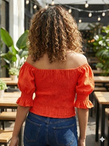 Elegante Top Corto Vintage de Algodón 100% para Mujer, Manga Corta, Estilo Casual para Exteriores, Tejido Transpirable y Ecológico para Verano - Product Image 4