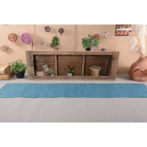 พรมตุรกีโบราณสีฟ้าทันสมัยขนสัตว์1.7x9ฟุตแบบเย็บปะติดปะต่อกันกองยางพาราผ้ากำมะหยี่สำหรับวัยรุ่นที่อยู่อาศัยห้องโถงสี่เหลี่ยมผืนผ้า - Product Image 1