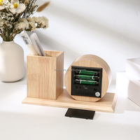Porte-stylo en bois de bureau avec horloge numérique LED, affichage de la date et de la température pour le bureau et les étudiants