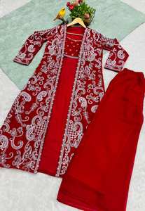 Ensemble Kurta de style veste brodée bleu marine de luxe Unity Luxure, en rayonne georgette de luxe, vêtements ethniques pour femmes - Product Image 4