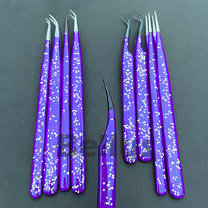 Pinzas de pestañas clásicas y de volumen de nuevo diseño Acabado de brillo púrpura claro Etiqueta privada Herramienta de extensión de pestañas probada a mano - Product Image 2