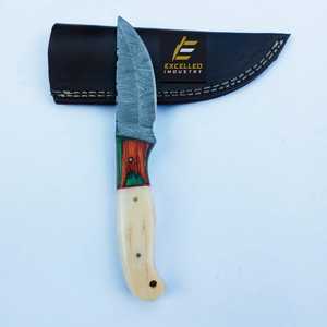 Couteau de chasse en acier damas fait à la main avec manche en os et bois lame fixe de taille personnalisée pour couteau Skinner de Camping - Product Image 5