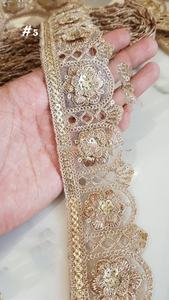 Fleurs brodées sur mesure de couleur or dans des motifs ethniques pour diverses fins de différentes tailles en 2 pouces de largeur - Product Image 3