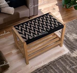 Belle décoration de la maison Art-Tabouret en corde de jute en bois Tabourets Ottoman Console incrustée d'os Article cadeau Décoration de la maison et du salon - Product Image 1