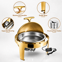 Plat à chafing dish en acier inoxydable doré 6L avec couvercle roulant, ensemble de buffet, chauffe-plats thermique pour hôtel, restaurant, traiteur, fête
