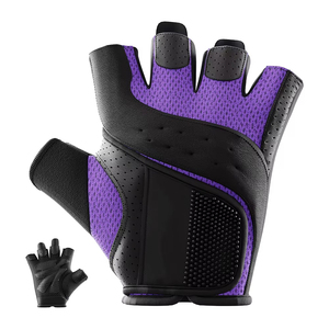 <b>Half</b> Finger Fitness Gloves Purple Black PU Leather Mesh Breathable Non <b>Slip</b> Gym Weight Lifting Training Workout Bodybuilding - Product Image 5