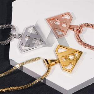 Bijoux pour hommes Pendentif initial B en forme de diamant VVS en argent sterling 925 - Product Image 3