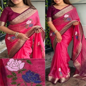 Vêtements occasionnels Fendy Satin avec Zarkhan Diamond Work Saree Femme Fabricant et fournisseur de mode de Surat - Product Image 1
