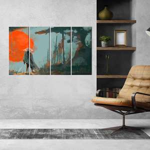 ภาพพิมพ์นักรบซามูไรนามธรรมสมัยใหม่บนผ้าใบ - ศิลปะติดผนังสุดหรู ชุดผ้าใบ 4 ชิ้น - Product Image 1